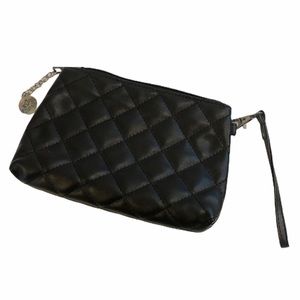 Pevonia wristlet/cosmetic bag black quilted